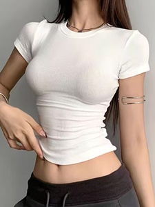 Camiseta Corta Personalizada con Logotipo para Mujer, Camiseta Corta de Manga Corta al por Mayor para Mujer, Camiseta Corta de Algodón Suave, Informal, de Verano, a la Moda, Estilo Urbano - Product Image 2