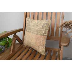 Beige Wool Kantha Patchwork <b>Pillow</b> 14x14 Inch Luxury Vintage Embroidered Fluffy Rustic <b>Throw</b> <b>Pillow</b> for Floor Use - Product Image 3