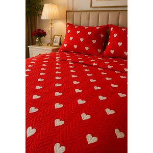 Love Woven Red <b>Double</b> Bed Quilted Bedding Set - Product Image 2