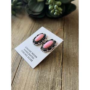 Maxine Ramirez Pink Conch Bezel <b>Set</b> <b>Stud</b> <b>Earrings</b> in <b>Sterling</b> <b>Silver</b> - Product Image 4