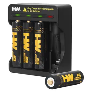HW Smart Carregador de Bateria USB Tipo-C 1.5V AA Baterias recarregáveis para Brinquedos com Carregador Inteligente 4 PCS