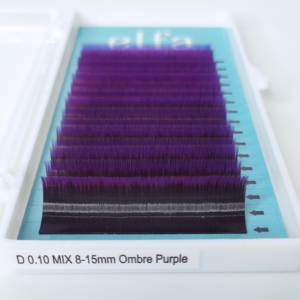 การต่อขนตาแบบ Ombre D หนา0.15มม. สีม่วงและสีสันซีซีผสม8-15ผลิตในเวียดนามสำหรับร้านเสริมสวย - Product Image 2