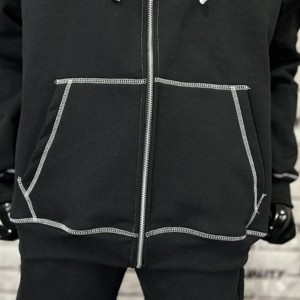 เสื้อฮู้ดซิป GSM ปรับแต่งได้500บวกกับโรงงานผลิตเครื่องแต่งกายแนวสตรีทแบบเย็บสีตัดกันสำหรับฤดูหนาว - Product Image 6