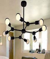 Lustre Moderne Noir Mat Spoutnik Luminaire Vintage 8 Lumières Suspension pour Salon Salle à Manger Cuisine