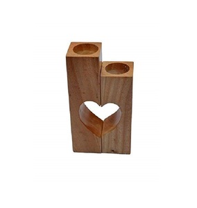 <b>Wooden</b> candle <b>holder</b> set with heart cutout design handcrafted rustic decor tealight display romantic minimalist home accent - Product Image 1