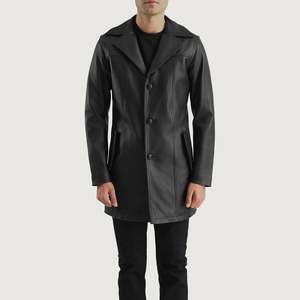 Manteau en cuir <span class=keywords><strong>noir</strong></span> slim pour homme Brawnton, parka élégante à capuche avec boutons décoratifs, <span class=keywords><strong>trench</strong></span> décontracté pour l'automne en laine satinée - Product Image 5