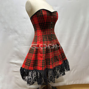 Robe Corset Amincissante sur Mesure à Motif Tartan avec Bordure en Dentelle – Fournisseur en Gros de Robes Corset Tendance - Product Image 3