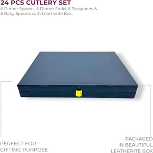 Top vente 24 pièces couverts de mariage ensemble Cube d'eau conception acier inoxydable plaqué or boîte bleue 6 parties différentes - Product Image 5