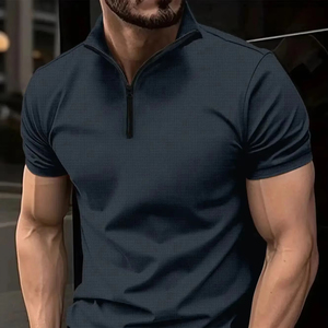 Polos de manga corta a rayas elásticas altas de verano 2025 para hombre, camiseta informal de negocios con cremallera, Tops, ropa de calle de talla grande 4XL-M - Product Image 1