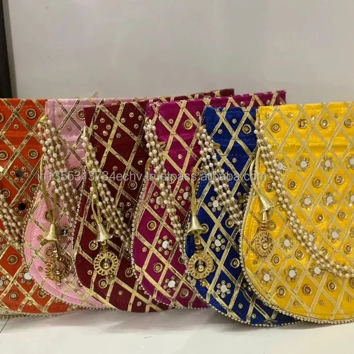El yapımı nakış ipliği ayna çalışması etnik hint işlemeli son tasarım kadınlar düğün hediyesi çanta sikke Potli çanta
