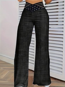 Women Wide Leg <b>Flared</b> Pants 2025 New Y2k Casual Crisscross Sheer <b>Mesh</b> Patch High Waist Trousers Elegant Streetwear Work Pants - Product Image 4
