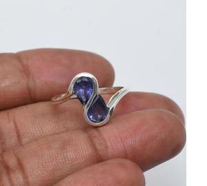 แหวนพลอย iolite ที่มีดีไซน์หินขัดทันสมัยหรูหราสองชิ้นเครื่องประดับหินสเตอริงเงินแข็ง925แบบไม่ซ้ำใคร - Product Image 2