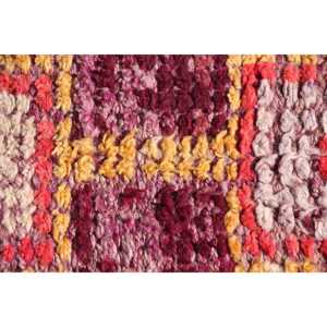 2.7x10.2 ft Rug, Vintage Herki Rug, Turkish <b>Red</b> <b>Wool</b> Bordered Rug - Product Image 5