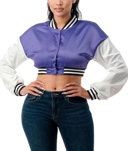 Vente en gros 2025 Veste de baseball en polyester de haute qualité pour femmes Saison d'hiver Mode personnalisée Broderie en satin OEM personnalisée - Product Image 3