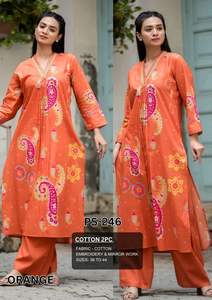 Hermoso 100% algodón Shalwar Kameez para mujeres indias ropa de fiesta con espejo trabajo Cordset bordado para bodas festivales - Product Image 3