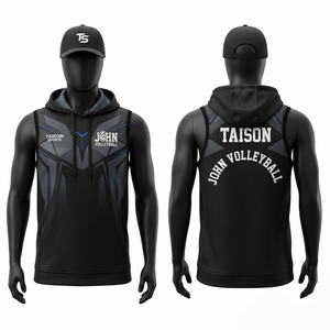 Sweat à capuche de volley-ball en polaire polyester brossé premium 320 GSM, bleu marine et blanc, avec logo personnalisé, imperméable, respirant, unisexe - Product Image 2