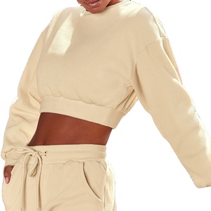 Jersey recortado de algodón 100% de talla grande personalizado para mujer, de manga larga Sudadera con capucha, ropa informal transpirable de otoño lavada - Product Image 6