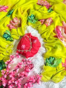 Dernière belle tenue Pure Soft Teby Silk Saree Blouse avec des impressions numériques fleur et coupe à la main Dana Moti travail exportateur indien - Product Image 5