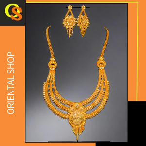 Compra collar clásico conjunto de pendientes con collar de moda chapado en oro de 22K conjunto de pendientes para joyería nupcial - Product Image 2