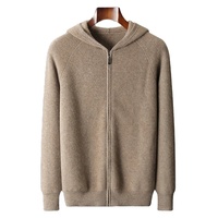 Sweat-shirt à capuche zippé pour homme en 100 % laine mérinos, écologique, coupe-vent, brodé, tricot épais automne-hiver