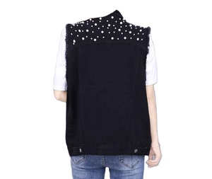 Custom Logo High Quality Ladies <b>Rhinestone</b> Pearls Beading Blue Denim Coat <b>Jacket</b> Plus Size Jean <b>Jackets</b> for Women - Product Image 2