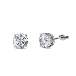Boucles d'oreilles élégantes à halo simple en diamant rond, 0,60 ct, diamant de laboratoire en platine, pour occasions spéciales et soirées. - Product Image 2