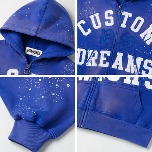 <span class=keywords><strong>Felpe</strong></span> con Cappuccio Personalizzate con Patch Ricamate e Strass, Design Personalizzato, Stile Vintage Y2K con Cerniera in Metallo - Product Image 3