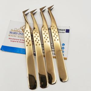 Pinces à extensions de cils en acier inoxydable avec embouts en fibre de plasma dorée pour volume russe - Product Image 2