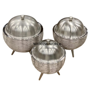 Juego de metal de dos cazuelas de diseño con acabado plateado Hotpot, calentador de alimentos de metal nuevo de lujo de calidad premium - Product Image 5