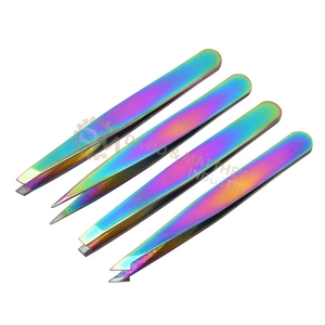 Customized Brow Tweezers Stainless Steel Stock Wholesale Slanted Tip Titanium Black Eyebrow Tweezers for Plucking - Product Image 3