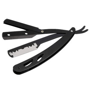 Maquinillas de afeitar de barbero de borde recto, acero inoxidable, tijeras de salón de barberos negras personalizadas - Product Image 1