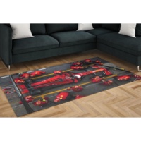 Tapis en laine gris imprimé patchwork Ferrari Formule 1 Charles Leclerc, écologique, traditionnel, pour salle à manger, épaisseur moyenne, en latex
