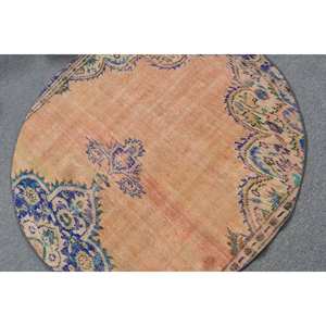 Tapis Turc Vintage Bleu Orange Classique Grande Surface 4.5ft X 4.5ft Laine Latex Support Patchwork Style Tabriz pour Couloir - Product Image 5