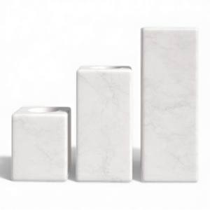 Ensemble de bougeoirs carrés en marbre blanc minimaliste avec des bords propres pour une décoration intérieure moderne et luxueuse - Product Image 1