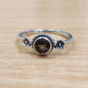 1.9 Grams Fine Gold-Plated Smoky <b>Quartz</b> <b>Ring</b> Gemstone Jewelry for Children with Bezel & Claw Setting Gift - Product Image 1