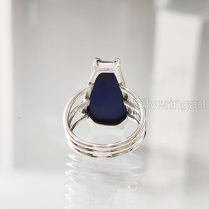Anillo de Plata de Ley 925 Hecho a Mano para Mujer con Gema Natural de Lapislázuli en Forma de Ataúd, Piedra de Nacimiento de Septiembre, Aniversario Oriental - Product Image 5