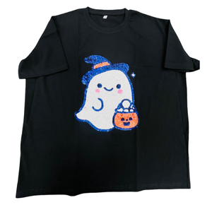2025 femmes 100% coton Halloween T-Shirt brillant paillettes conception brodé Technique doux confortable Boxy Fit personnalisé décontracté été - Product Image 3