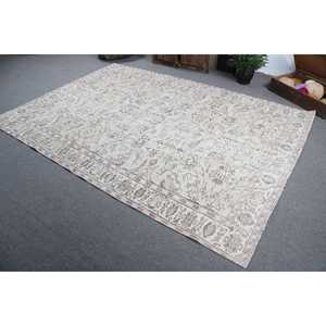 Alfombra Grande Vintage de 6.1x8.9 pies (186x272 cm), Alfombra Turca Blanca con Estampado Animal - Product Image 4