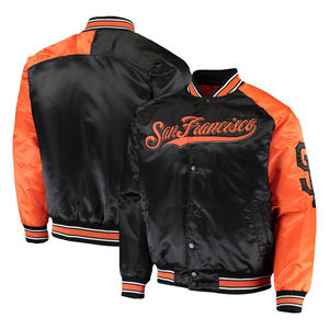 Veste universitaire en satin pour homme Baseball Varsity noir/orange Veste Letterman Style USA Service OEM disponible - Product Image 1