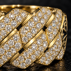 Bague chaîne cubaine VVS Moissanite plaquée or 10K, sertie de pierres rondes, style hip-hop, large bande, bijou fin pour homme, cadeau, vente chaude - Product Image 2