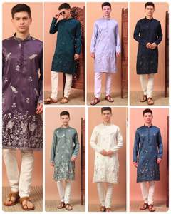 Pyjama Kurta en rayonne de soie et coton de qualité supérieure pour hommes avec paillettes brodées pour les fêtes et le style traditionnel Diwali - Product Image 2