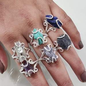 Rough <b>Stone</b> Jewelry Women's <b>Ring</b> Natural Herkimer Peridot Lapis Quartz Gemstone Statement Jewelry 925 Sterling <b>Silver</b> <b>Ring</b> - Product Image 5