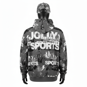 Sudadera con Capucha de Forro Polar de Poliéster Premium con Estampado Gráfico Completo en Gris y Negro, Logotipo Personalizado por Sublimación, Sudadera Básica con Cremallera - Product Image 2