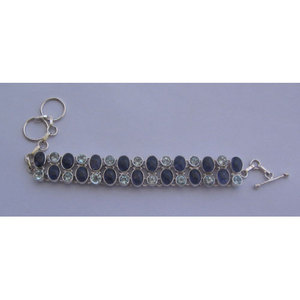Pulsera Shah Gems para Mujer con Topacio Azul Cielo Natural e Iolita, Brazalete de Plata de Ley 925 con Cristales - Product Image 1
