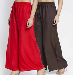 Pantalon Palazzo d'été personnalisé pour femmes, pantalon évasé à jambes larges coupe ample, vêtements de bureau décontractés respirants en tissu de rayonne léger - Product Image 1