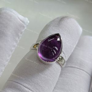 Handmade 925 Sterling Silver Amethyst <b>Ring</b> Inlaid with Natural Purple Gemstone Boho <b>Statement</b> Jewelry Gift for Women - Product Image 2