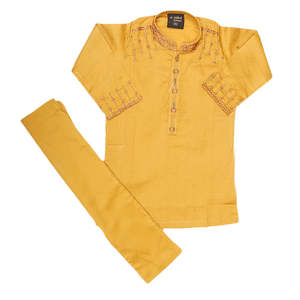 ชุดคุรตะ ชัลวาร์ปักลายสำหรับเด็กผู้ชาย - สีมัสตาร์ด - Product Image 1