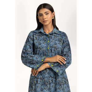 ชุดเซ็ตผ้าฝ้ายพิมพ์ลายสีน้ำเงินสำหรับผู้หญิง ชุดลำลอง 2 ชิ้น สำหรับฤดูใบไม้ผลิ/ฤดูร้อน ไซส์ XS - Product Image 1