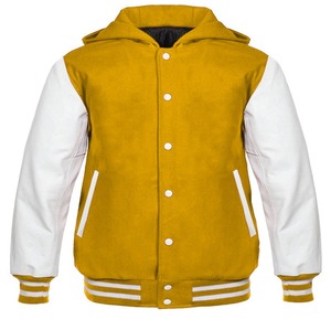 2025 OEM Premium nueva chaqueta universitaria con capucha y mangas de cuero blanco polar naranja para hombres Lettermen chaquetas de moda calentadas de invierno - Product Image 6
