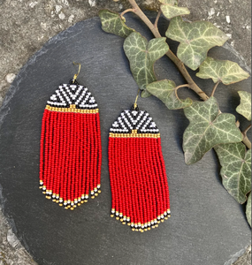 Long <b>Red</b> Beaded Fringe Native - Fringe <b>Earring</b> - Product Image 2
